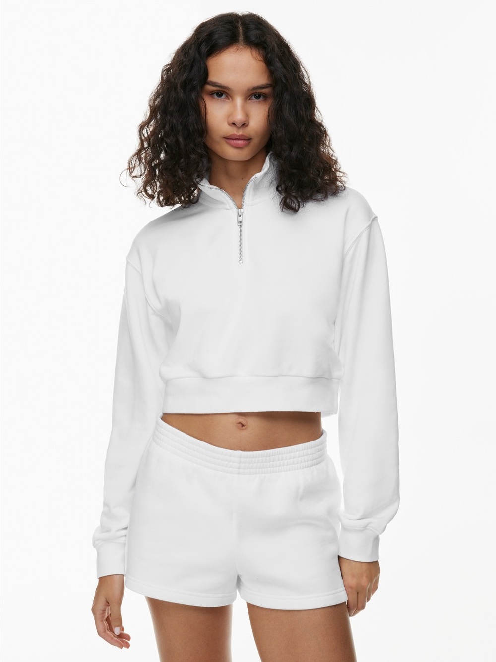 Aritzia TNA Cozy AF Fleece Perfect 1/4 Zip Sweatshirt - White